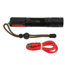 Torcia ricaricabile tramite USB, super luminosa a LED, con zoom e cinque modalità di illuminazione, struttura in lega di alluminio, impermeabile e