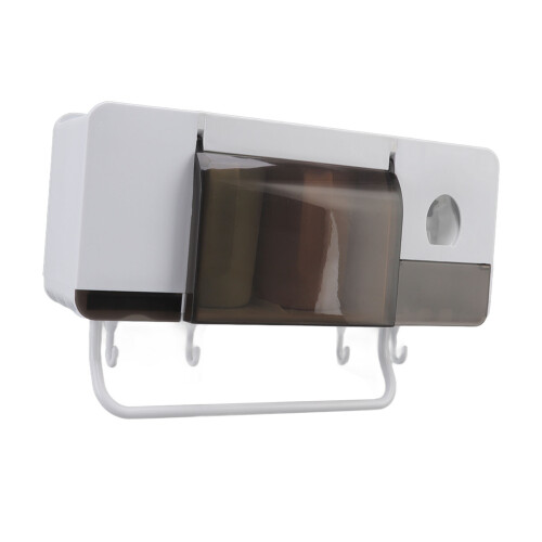 Self-Adhesive Mounting Multi-Functional Toothbrush Holder Dustproof Drying Design Wall-Mounted Bathroom Organizer Automatic Toothpaste Dispenser High 1