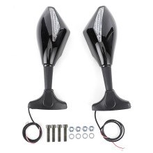 Side View Rearview Mirrors With LED Turn Signals Universal Fit Racing Bike Sport Bike Aftermarket Parts High Impact ABS Housing Adjustable Mirror