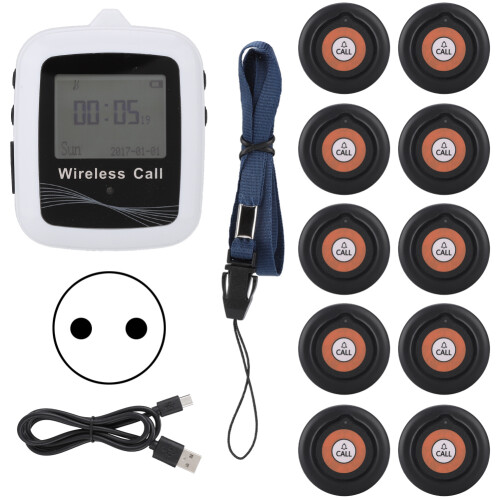 Waterproof Wireless Caregiver Pager With Calendar Display Dual Functions Adjustable Volume Long Wireless Range Versatile Attachment Methods Elderly