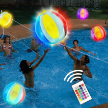 Glow In The Dark Beach Balls - Pool Beach Decorations With Ip67Waterproof, 40Cm Inflatable Light Up Toys For Family Outdoor Activities, Colorful Led
