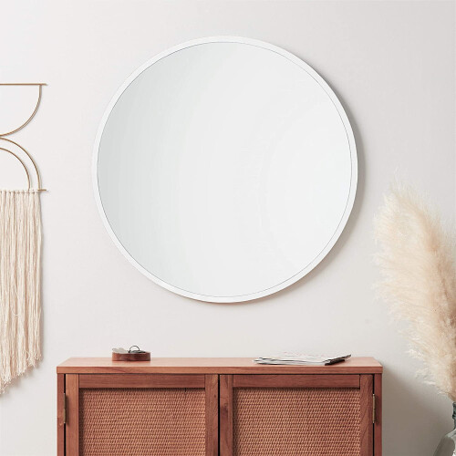 Better Bevel 18” x 18” White Rubber Framed Mirror | Round Bathroom Wall Mirror 1
