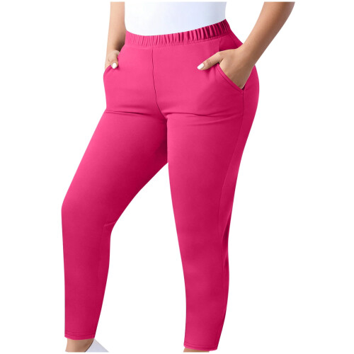 Γυναικείο παντελόνι Plus Size, ανοιχτό ροζ - με λάστιχο στη μέση, μέχρι τον αστράγαλο, 2