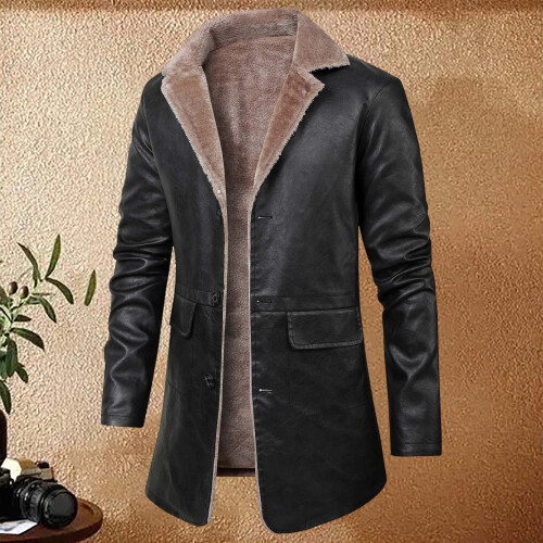 Ανδρικό Γραφείο Trench Coat μεσαίου μήκους Δερμάτινο Μπουφάν Επαγγελματικό Casual 1