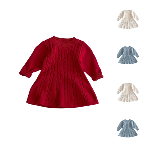 Robe pull côtelée bleu clair pour tout-petits avec 2