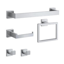 5pcs Towel Bar Set Stainless Steel Towel Ring Bathroom Coat Hook Bathroom Tissue Holder Set. Silver
