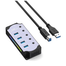 Hub USB 3.0 de 4 Portas, Adaptador USB, Divisor USB com Interruptores Individuais de LED Liga/Desliga, Extensor RGB 4 em 1 para Laptop PC