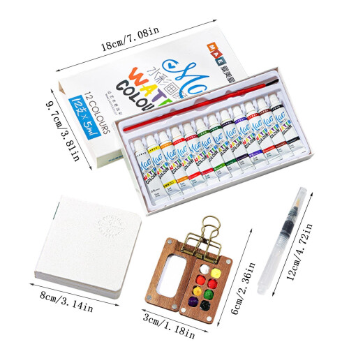 Portable Mini Watercolor Paint Set 12 Colors 8-Cell Box 2