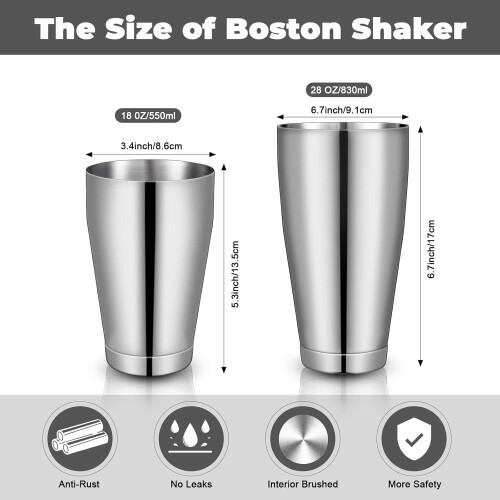 Σετ 6 τεμαχίων Boston Shaker από ανοξείδωτο ατσάλι (18oz & 28oz), συμβατό με όλα τα εργαλεία 1