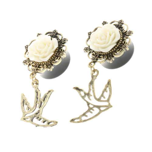 Paar vintage Sparrow Dangle oortunnels expander gauges piercing wit 16mm 2