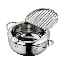 Sartén Japonesa para Tempura con Termómetro y Tapa, Olla Profunda de Acero Inoxidable 304 para Cocina