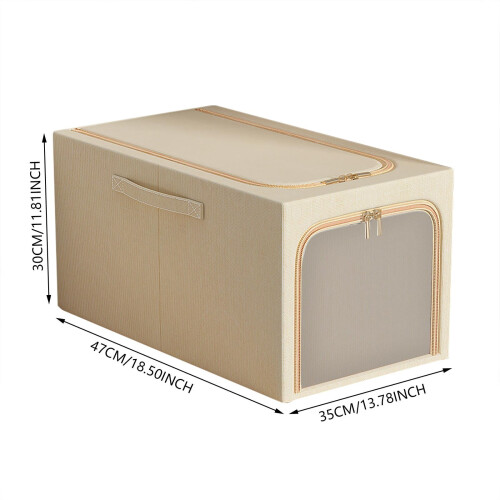 Extra Large Foldable Storage Bins, Stackable Linen Fabric Organizer Set with Handles & Clear Window (Beige, 18.5"x13.8"x11.8") 2