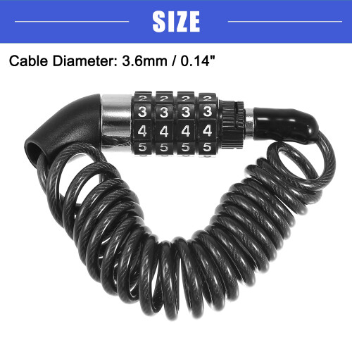 Helmet Lock Bike Cable Lock 4 Digit Security Resettable Combination Cable Locks 2