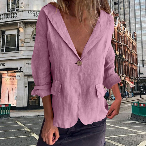 Damen-Leinenblazer, leichte Freizeitjacke, Rot, Größe S 1