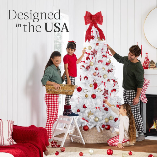 6ft Artificial White Christmas Tree – Unlit, Hinged, Dense Realistic Branches, Easy Assembly, Includes Base – Under $75, Shipped from US 1