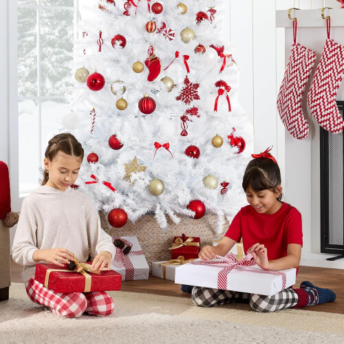 6ft Artificial White Christmas Tree – Unlit, Hinged, Dense Realistic Branches, Easy Assembly, Includes Base – Under $75, Shipped from US 2