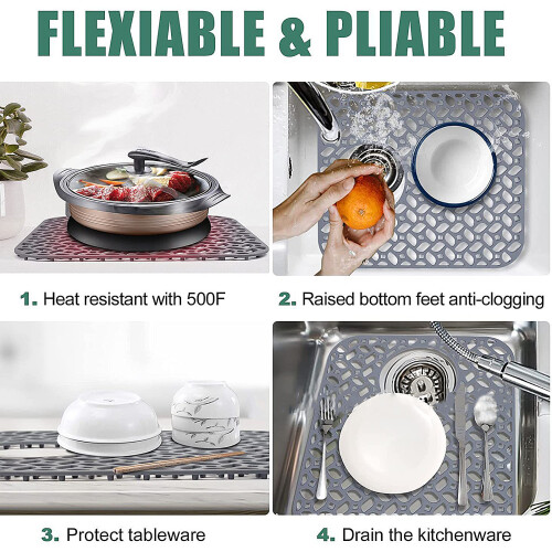Silicone Kitchen Sink Mat Grey34.5x29.5cm2-Pack