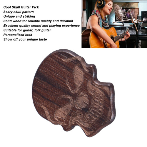 Cool Skull Guitar Pick Type B Black Solid Wood 2