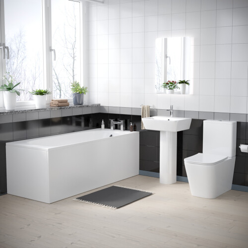NES Home White 500mm Square Modern Full Pedestal Basin Toilet Bath & Bath Panel 1