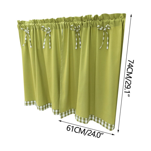 Bowknot Short Curtain with Checkered Border for Kitchen Bathroom or Small Window 1