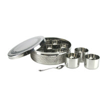 Indian Masala Dabba Hammered Stainless Steel Spice Tin Masala Dabba Box 7 Pot