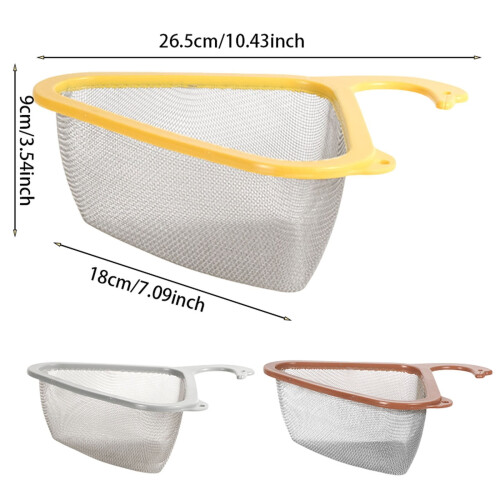 Over Sink Drain Basket, Triangular Strainer with Adjustable Hooks, PP & Stainless Steel, Compatible with Standard Sinks 2