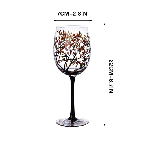 Ποτήρι κρασιού Four Seasons Tree, χειροποίητο, πολύχρωμο δέντρο, ζωγραφισμένο στο χέρι, 1