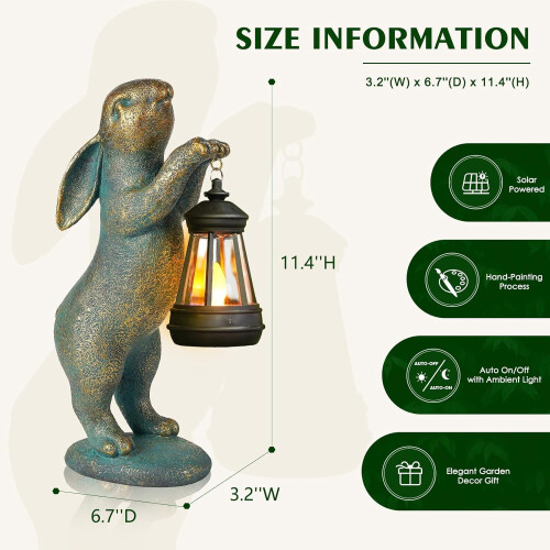 Hasen-Gartenfigur mit Solarlaterne als Außendekoration 1