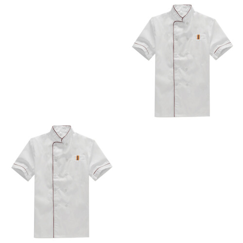 2Pcs White Chef Jacket Short Sleeve Durable Oil Proof for Catering Use 2