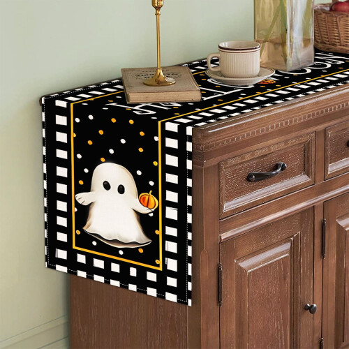 Halloween Table Runner with Bat & Cat Design, 33 x 274 cm 1
