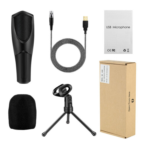 Mic Gain Control USB Microphone For Computer Condenser Computer PC Mic Plug Play Gaming Microphones With Headphone Output Volume Control Noise