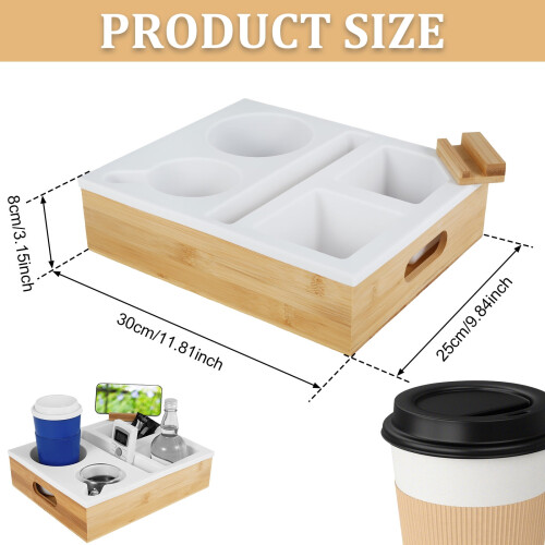 Practical Sofa Cup Holder with Phone Slot & 5 Compartments – Removable Couch Caddy for Drinks, Snacks – Compatible with All Sofas 1