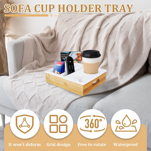 Practical Sofa Cup Holder with Phone Slot & 5 Compartments – Removable Couch Caddy for Drinks, Snacks – Compatible with All Sofas 2
