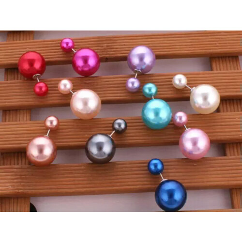 Pearl Double-Sided Ear Studs Pink 5 Pair 2