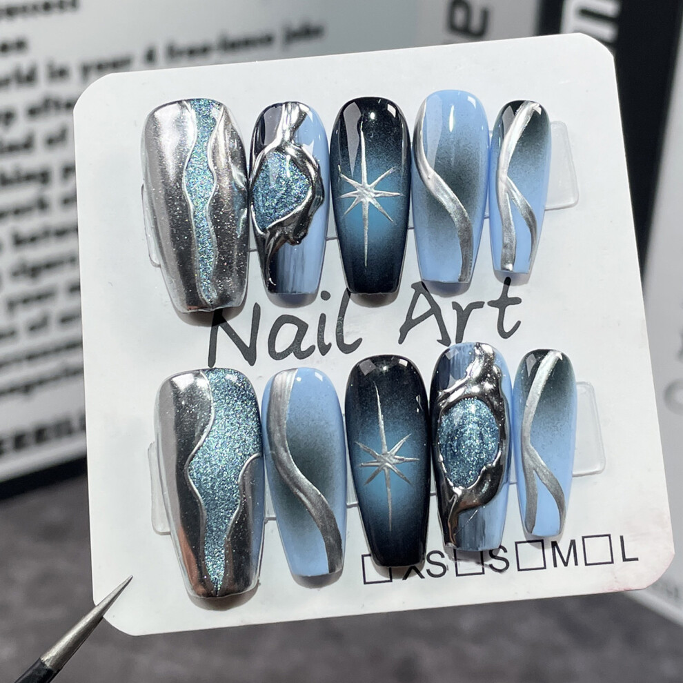 Dachuang Beauty (Xs) Black Blue Gradient Press-On Nails For Women