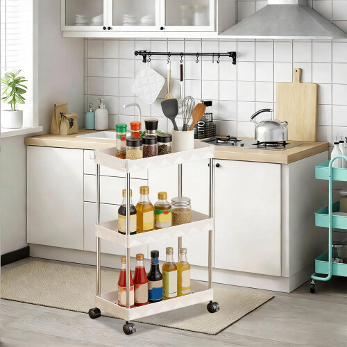 Wide Storage Carts Rack Three-Tier Miscellaneous Storage Unit Dorm Room Storage Solution Narrow Space Storage Rack(J,Plastic) 1