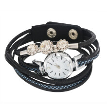 Stapelbare leren armband met kristallen kralen, vintage design, strass-horloge, stijlvolle boho handgemaakte armband, meerlaagse wikkelarmband met