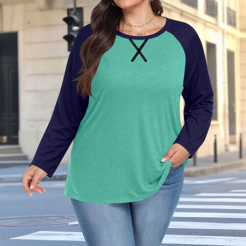 Damen Langarm-Raglan-Top, einfarbig, Rundhalsausschnitt, locker geschnitten 1