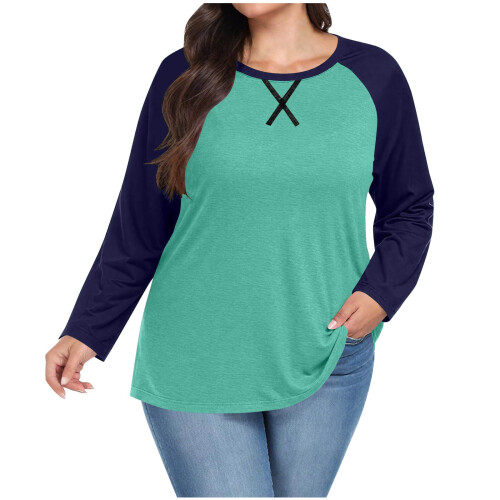 Damen Langarm-Raglan-Top, einfarbig, Rundhalsausschnitt, locker geschnitten 2