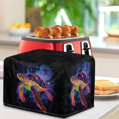 Turtle Print Toaster Cover 2 Slice, Adjustable Waterproof Bread Machine Protector with Drawstring, Dustproof Kitchen Small Appliance Cover 2