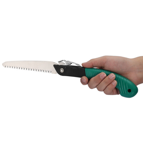 Rustfrit stålklinge, letvægtsdesign, foldbar håndsav, ergonomisk komforthåndtag, sikker låsemekanisme for sikkerhed, foldbar håndsav med buet 2