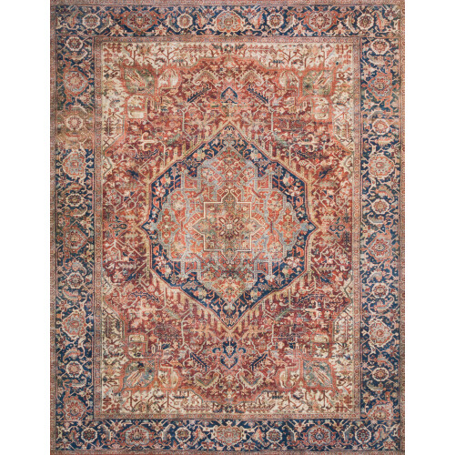 Layla Printed Oriental Distressed Red / Navy Area Rug 1