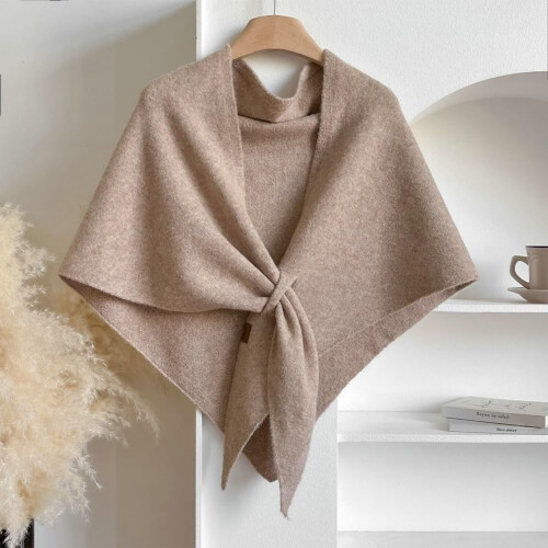 Women's Cashmere Blend Shawl Wrap in Khaki 1