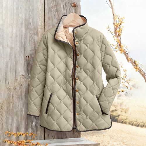 Womens Plus Size Lightweight Puffer Jacket Long Sleeve Quilted Design Button Front Winter Coat 1