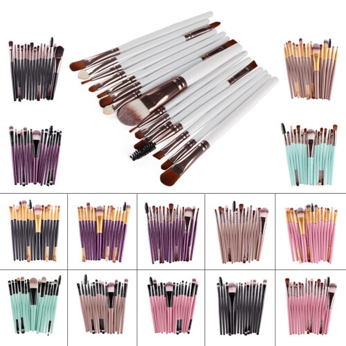 Makeup Brush Kit Purple Plastic 15Pcs Pearlescent Wooden Handle 1