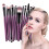 Makeup Brush Kit Purple Plastic 15Pcs Pearlescent Wooden Handle 5