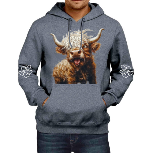 Herren-Kapuzenpullover mit Rinderprint, langärmelig 1