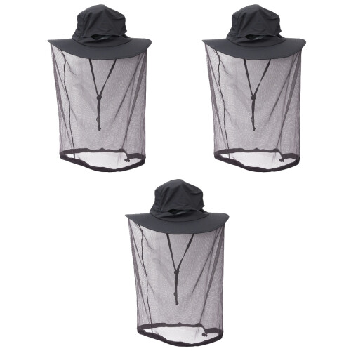 3Pcs Dark Grey Fly Net Hat Breathable Mesh for Outdoor Activities 2