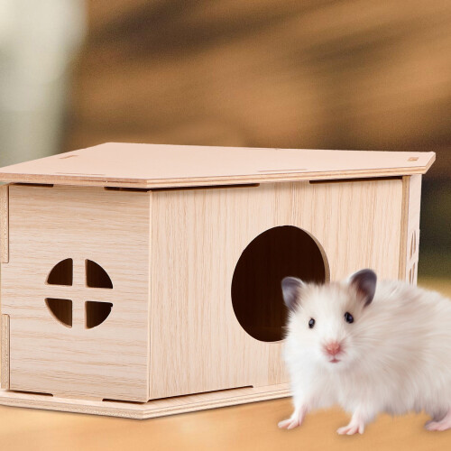 ibasenice Wood Squirrel House Beige Triangular Design Small Animals 1 Pcs 2