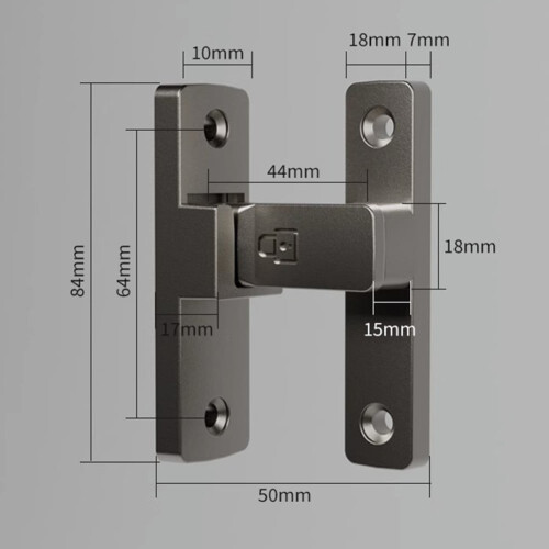 Högervinklat dörrlås i zinklegering, skjutspärr, 1-pack 1